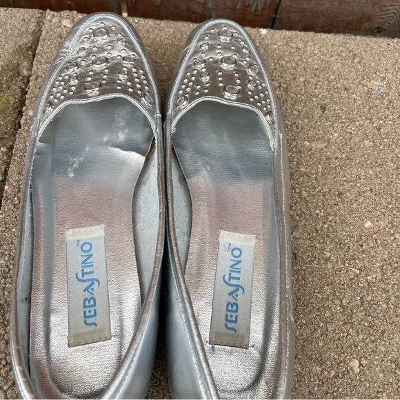 SEBASTINO Vintage Women’s Leather Silver Beaded Flat Loafer Shoe Size 7N - Picture 7 of 12